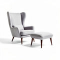 Wingback chair and ottoman set with gray fabric upholstery and wooden legs 90 x 70 x 110cm