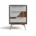 Modern three-drawer nightstand in walnut and white finish 40 x 35 x 80cm