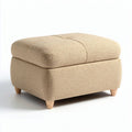 Beige upholstered ottoman with wooden legs 45 x 45 x 30cm suitable for living room decor