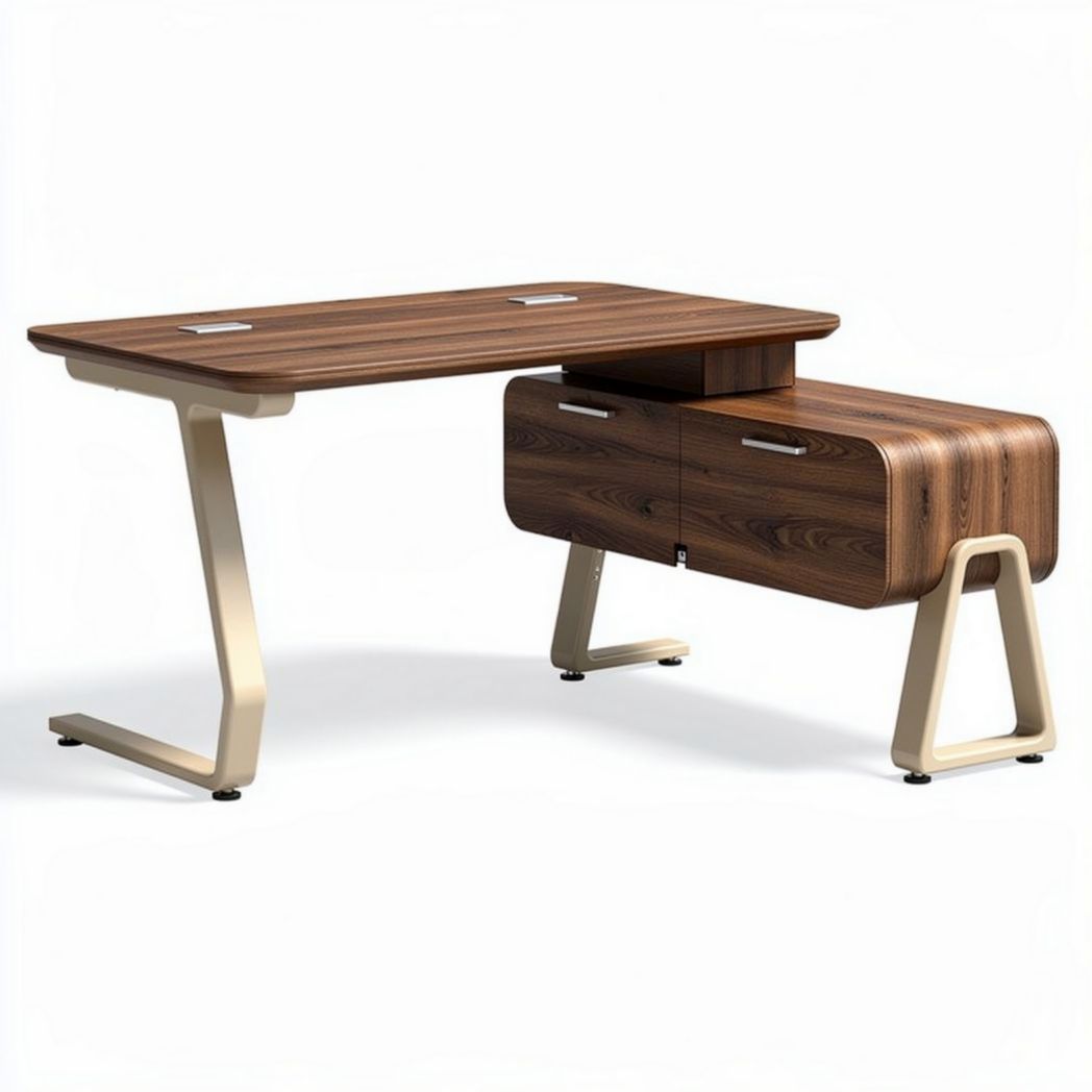 Modern wooden writing desk with storage drawers in walnut finish 160 x 75 x 75cm